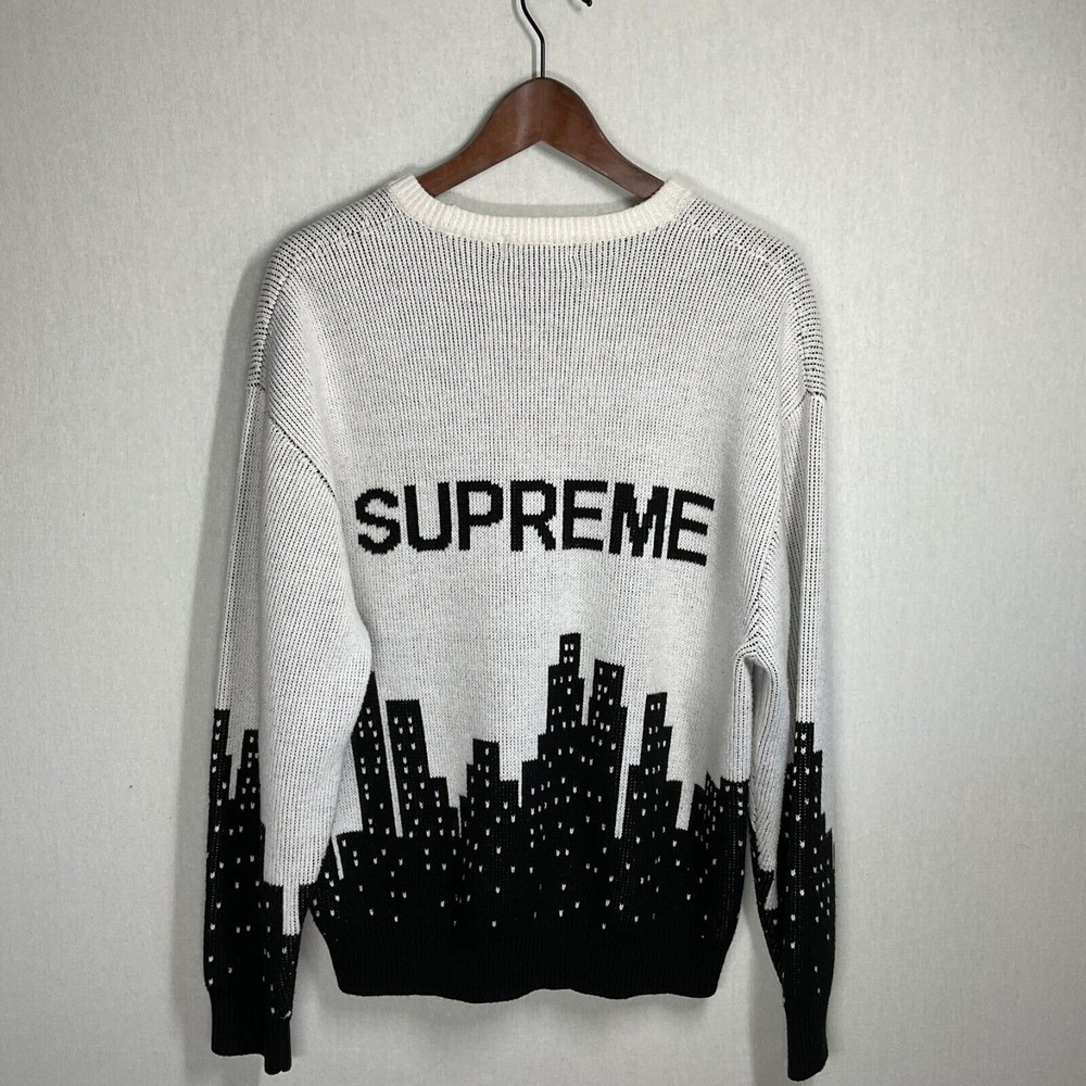 SUPREME - New York Skyline Stitch Knit Sweater White & Black FW20 sz L - Picture 2 of 8
